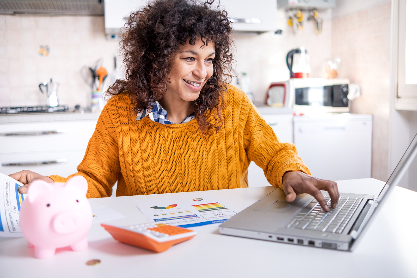 Cheerful woman holding good credit score after diy credit repair